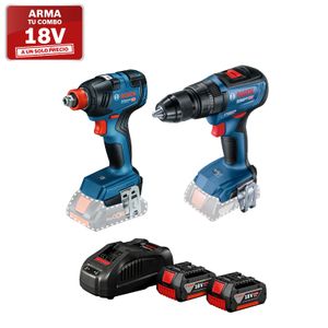 Taladro Atornillador percutor 18V GSB 18V-50 Brushless + Llave de impacto GDX 18V-200 + Kit con 2 Baterías GBA 18V 4,0Ah + 1 cargador GAL 1880CV