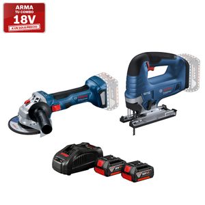 Amoladora 18V Bosch GWS 180-LI + Sierra caladora 18V Bosch GST 185-LI + Kit con 2 Baterías GBA 18V 4,0Ah + 1 cargador GAL 1880CV