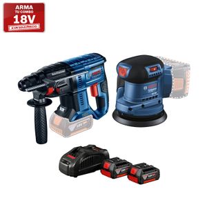 Rotomartillo GBH 180-LI Brushless + Lijadora orbital 18V Bosch GEX 185-LI + Kit con 2 Baterías GBA 18V 4,0Ah + 1 cargador GAL 1880CV