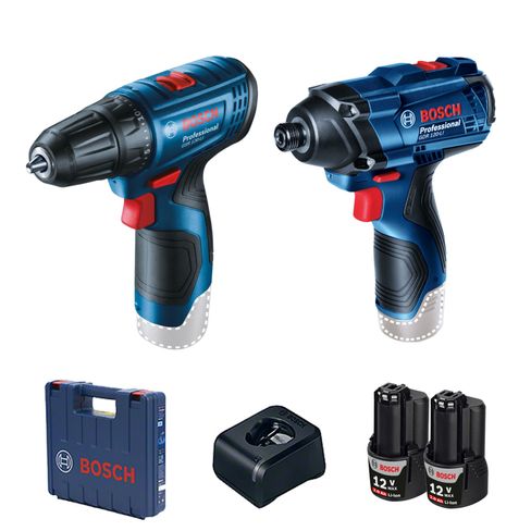Kit Bosch atornillador + llave impacto + 2bat 2Ah y maletín